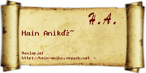 Hain Anikó névjegykártya