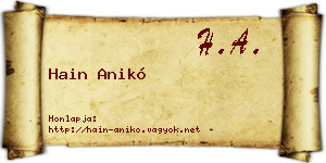 Hain Anikó névjegykártya